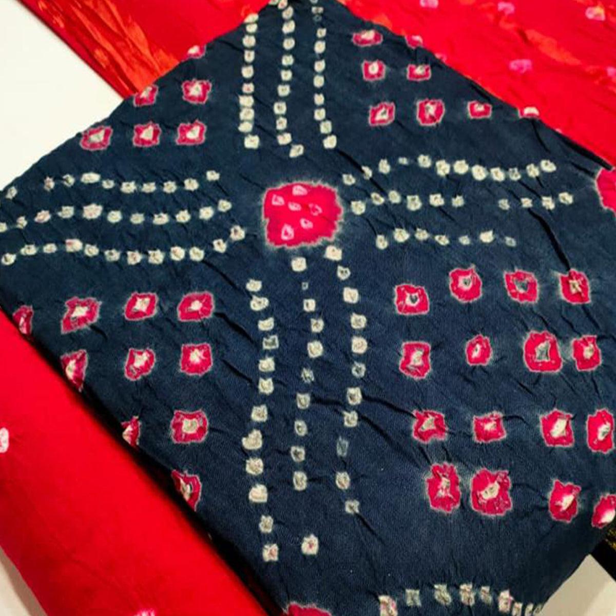 Blue Bandhani Printed Pure Cotton Dress Material - Peachmode