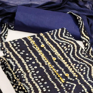 Blue Bandhani Printed Rayon Dress Material - Peachmode