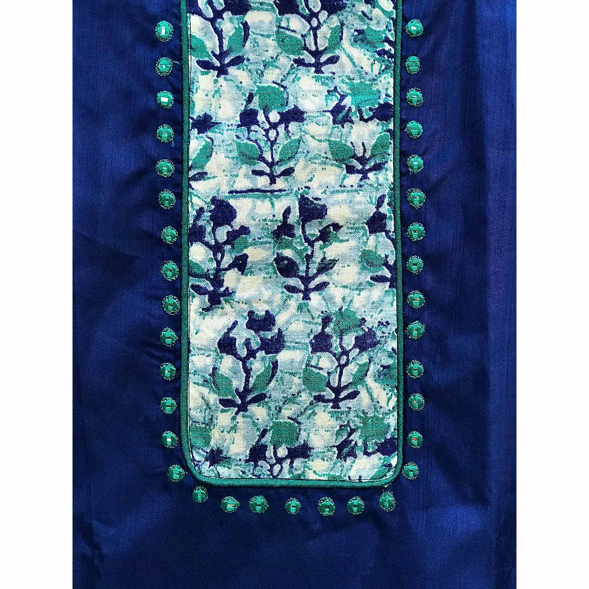Blue Batik Printed Art Silk Dress Material - Peachmode