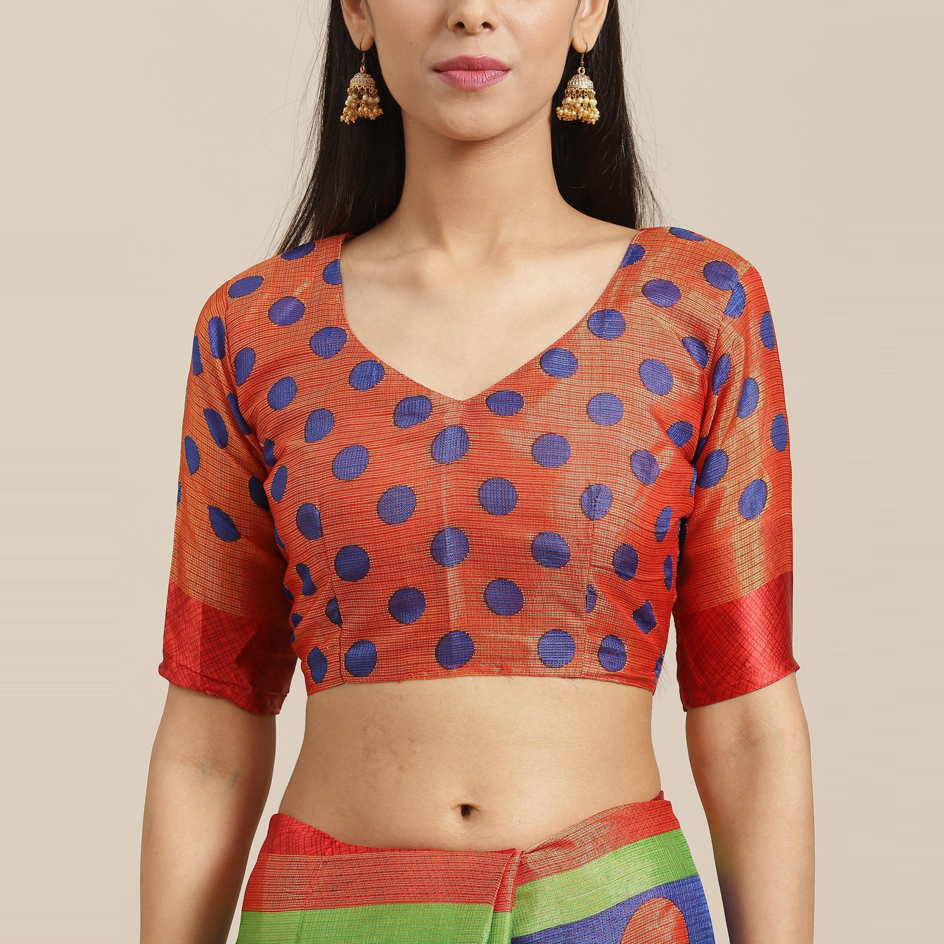 Blue Casual Brasso Printed Saree With Unstitched Blouse - Peachmode