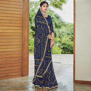 Blue Casual Wear Bandhani Printed Chiffon Saree - Peachmode