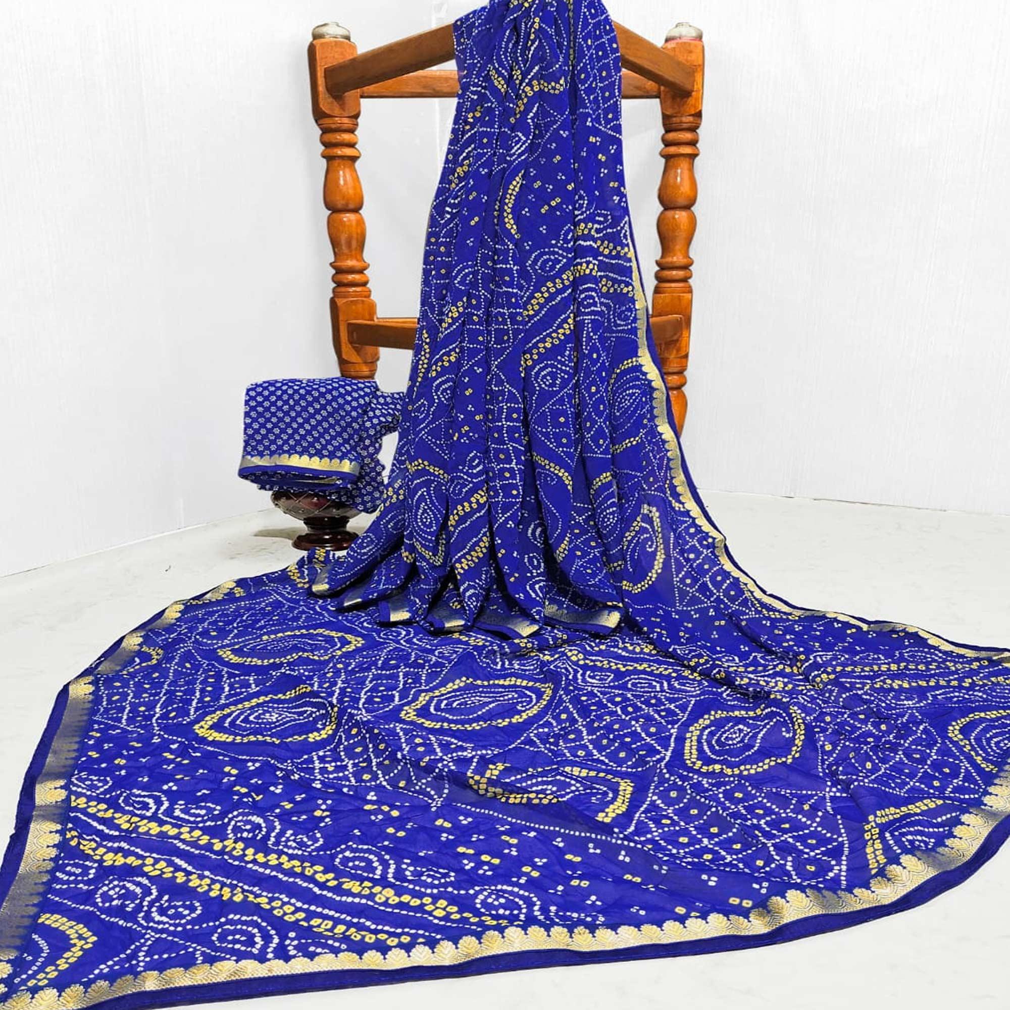 Blue Casual Wear Bandhani Printed Georgette Saree With Designer Border - Peachmode