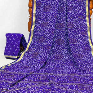 Blue Casual Wear Bandhani Printed Georgette Saree With Designer Border - Peachmode