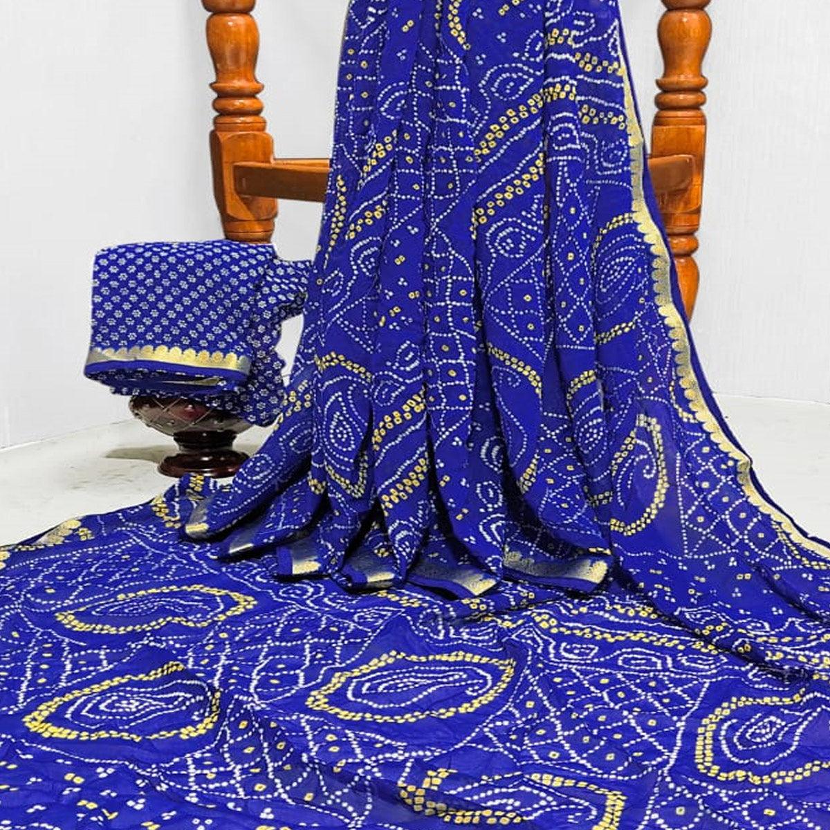 Blue Casual Wear Bandhani Printed Georgette Saree With Designer Border - Peachmode