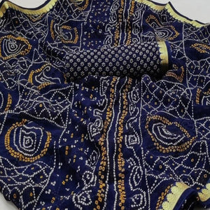 Blue Casual Wear Bandhani Printed Georgette Saree With Fancy Lace - Peachmode