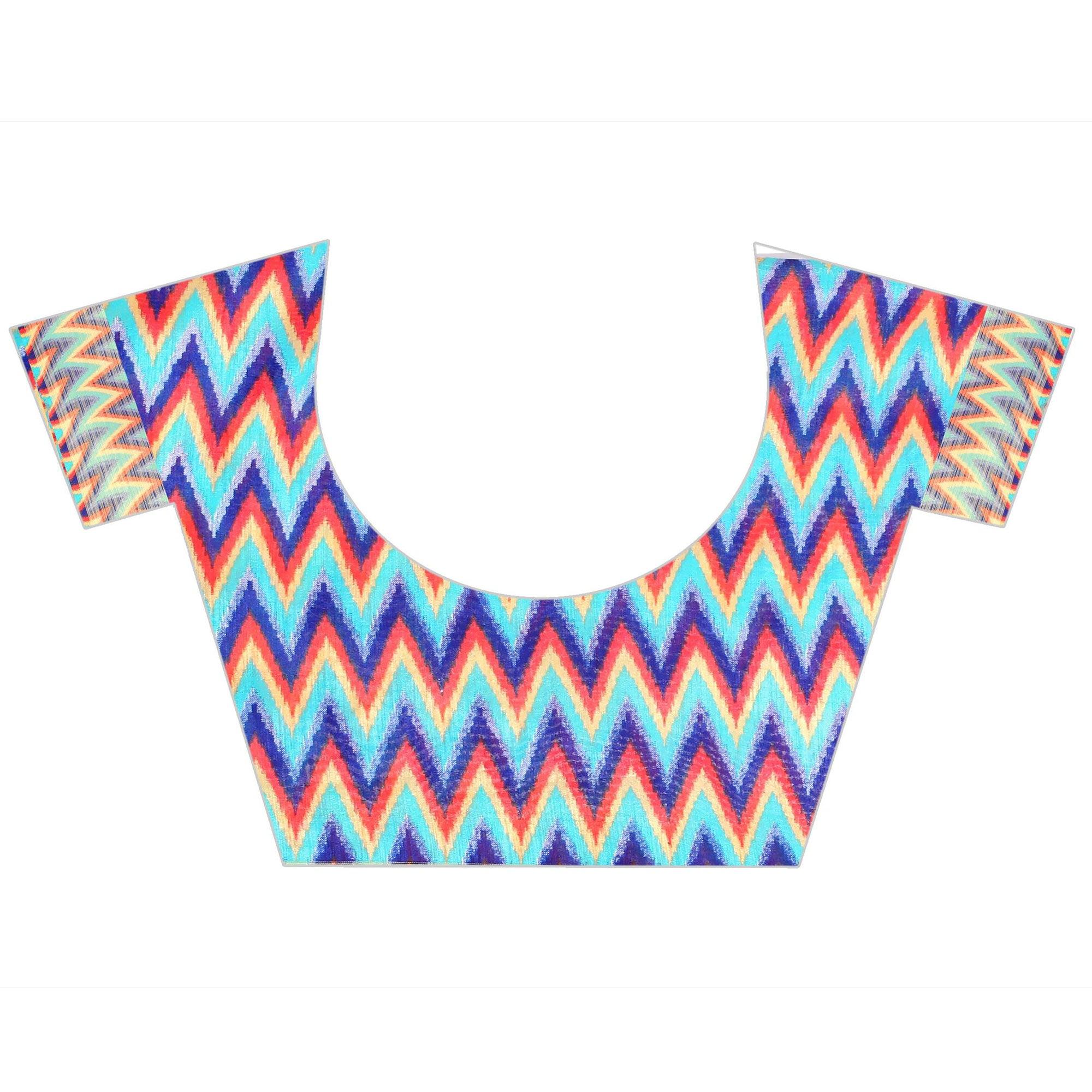 Blue Casual Wear Designer Hand Block Printed Cotton Linen Saree - Peachmode