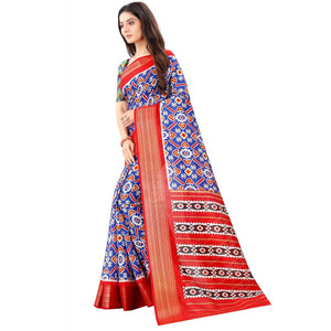 Blue Casual Wear Designer Hand Block Printed Cotton Linen Saree - Peachmode