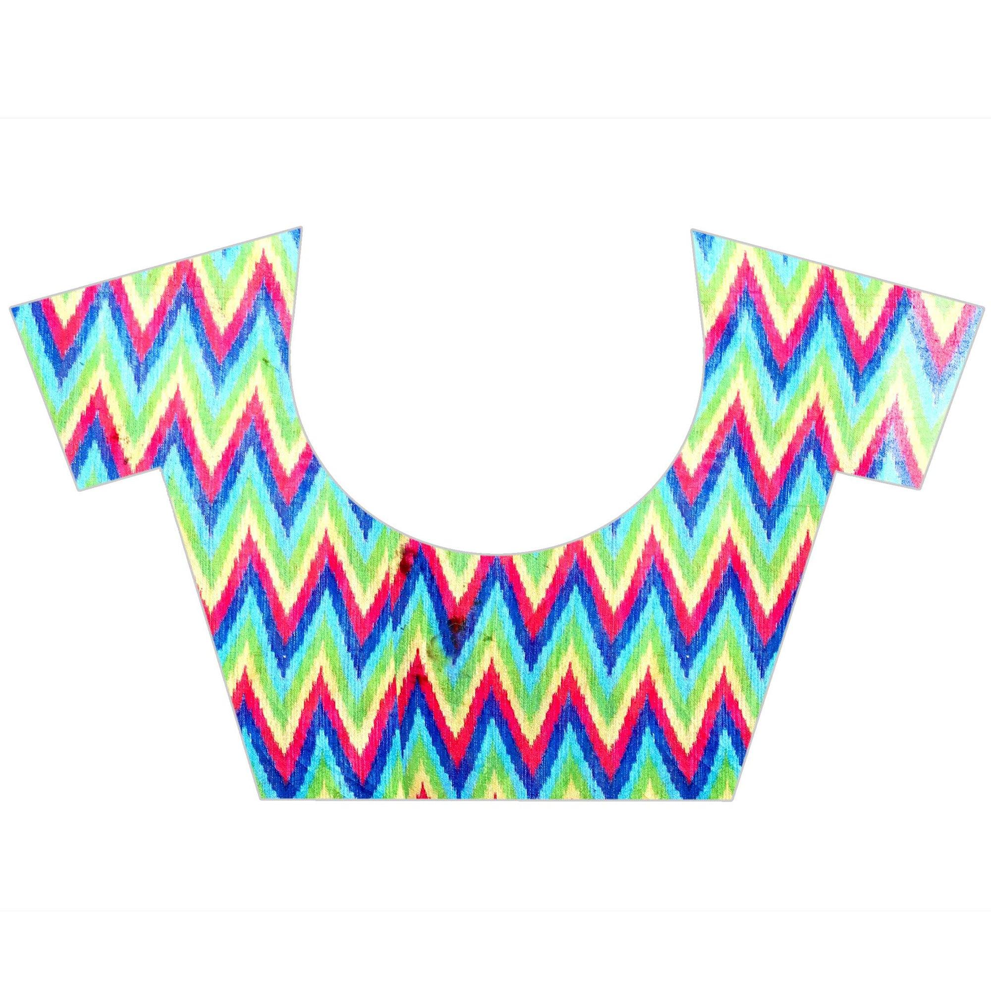 Blue Casual Wear Designer Hand Block Printed Cotton Linen Saree - Peachmode