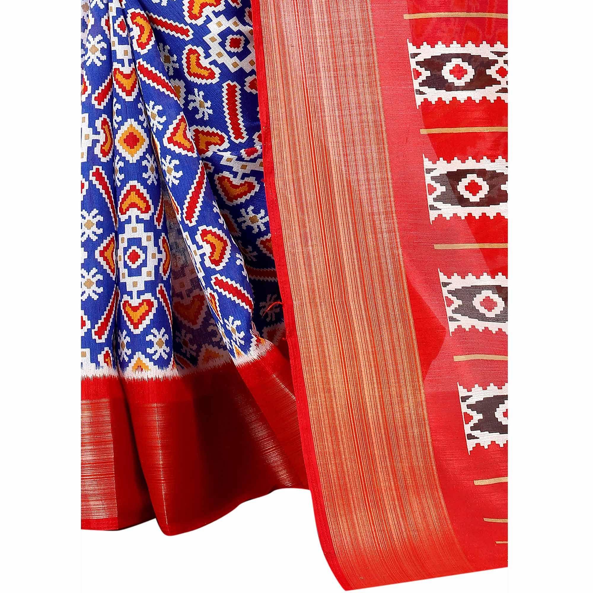 Blue Casual Wear Designer Hand Block Printed Cotton Linen Saree - Peachmode