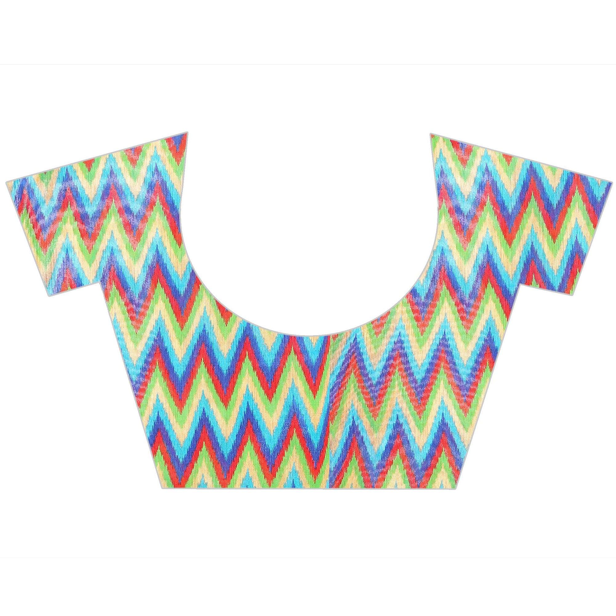 Blue Casual Wear Designer Hand Block Printed Cotton Linen Saree - Peachmode