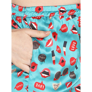 Blue Casual Wear Digital Printed Satin Night Suit - Peachmode