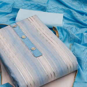 Blue Casual Wear Gota Patti Work Cotton Dress Material - Peachmode