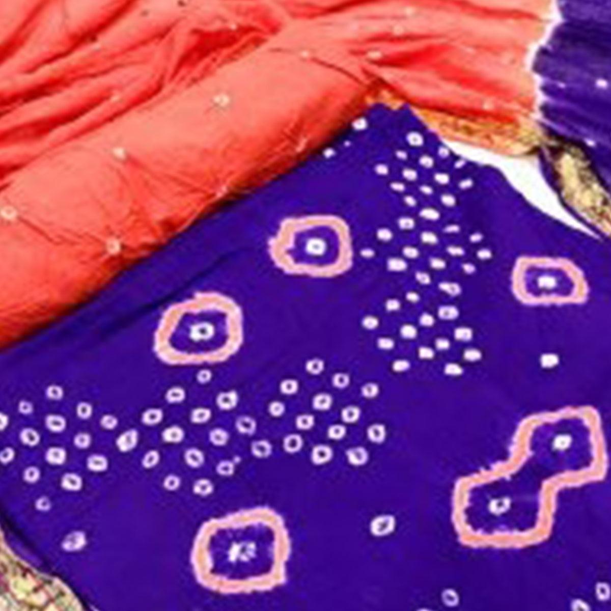 Blue Casual Wear Hand Bandhej Cotton Dress Material - Peachmode