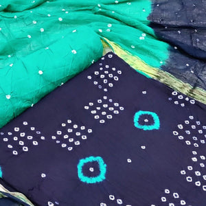 Blue Casual Wear Hand Bandhej Cotton Dress Material - Peachmode