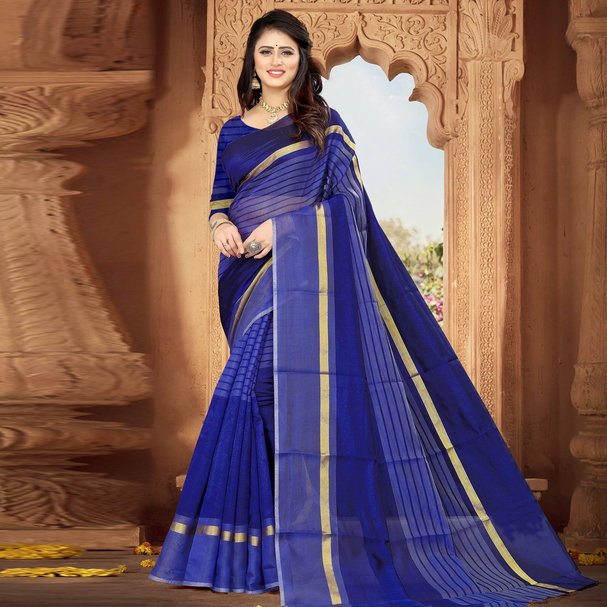 Blue Casual Wear Printed Art Silk Saree - Peachmode