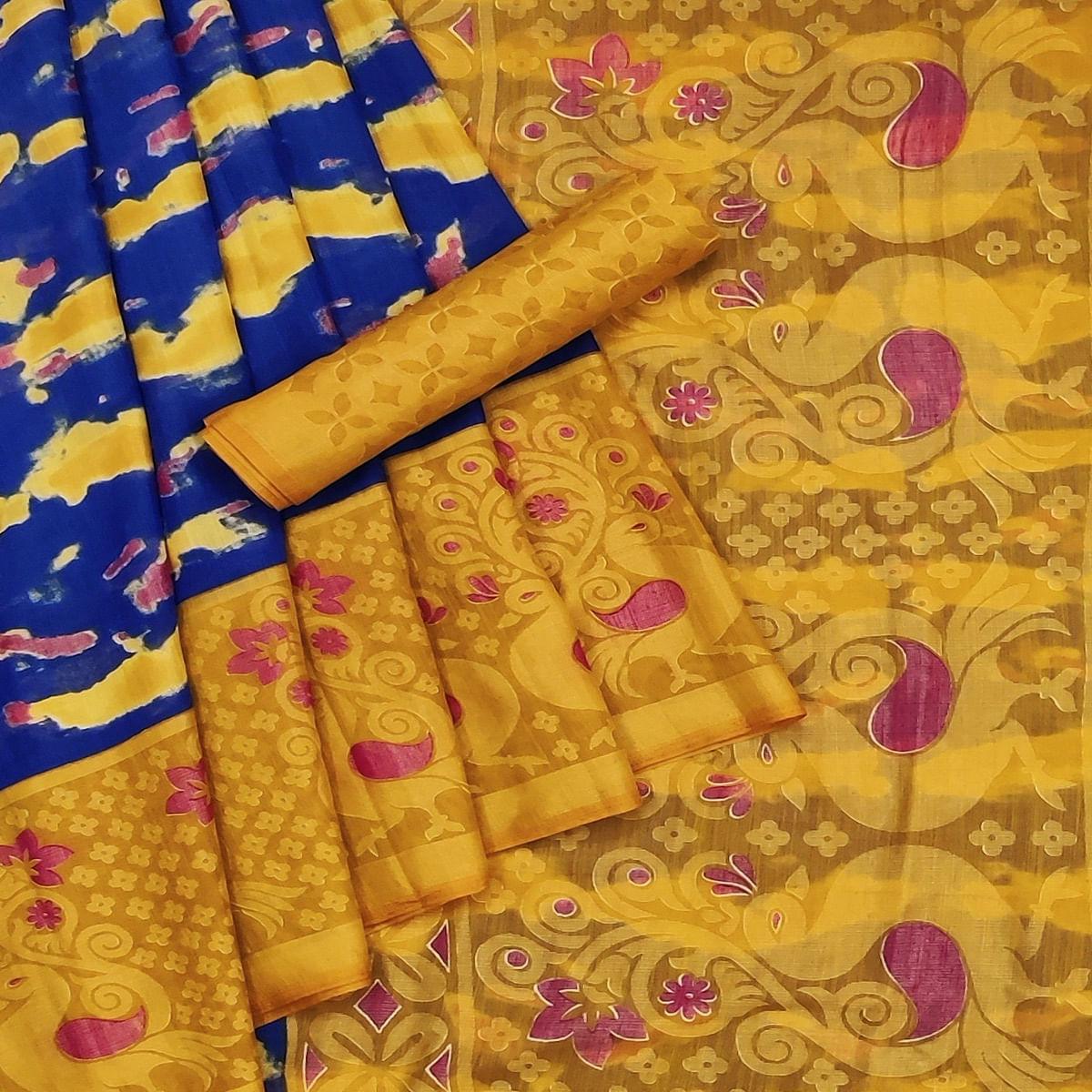 Blue Casual Wear Printed Art Silk Saree - Peachmode
