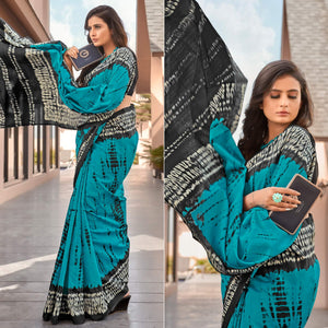Blue Casual Wear Printed Bhagalpuri Sarees - Peachmode