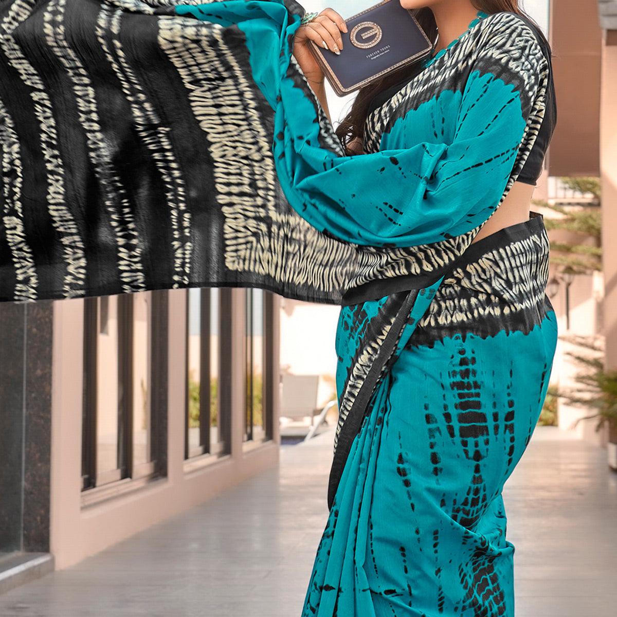 Blue Casual Wear Printed Bhagalpuri Sarees - Peachmode