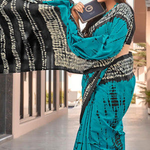 Blue Casual Wear Printed Bhagalpuri Sarees - Peachmode