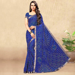 Blue Casual Wear Printed Chiffon Saree - Peachmode