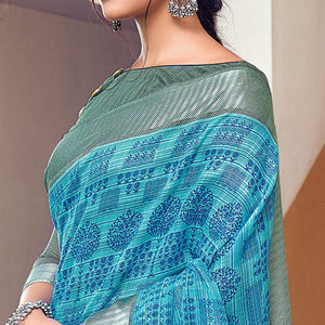 Blue Casual Wear Printed Cotton Saree - Peachmode
