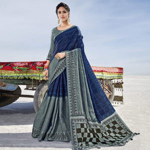 Blue  Casual Wear Printed Cotton Silk Saree - Peachmode