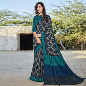 Blue  Casual Wear Printed Cotton Silk Saree - Peachmode
