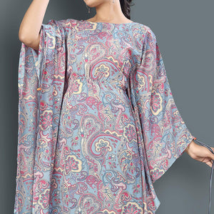 Blue Casual Wear Printed Georgette Kaftan Kurti - Peachmode