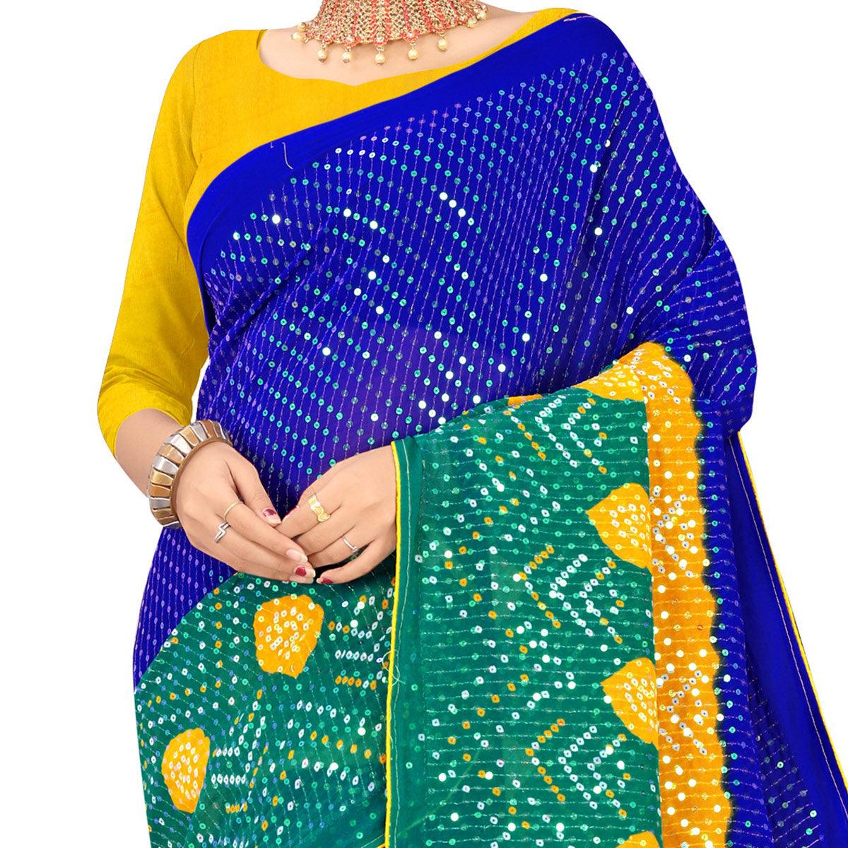 Blue Casual Wear Printed Georgette Saree - Peachmode
