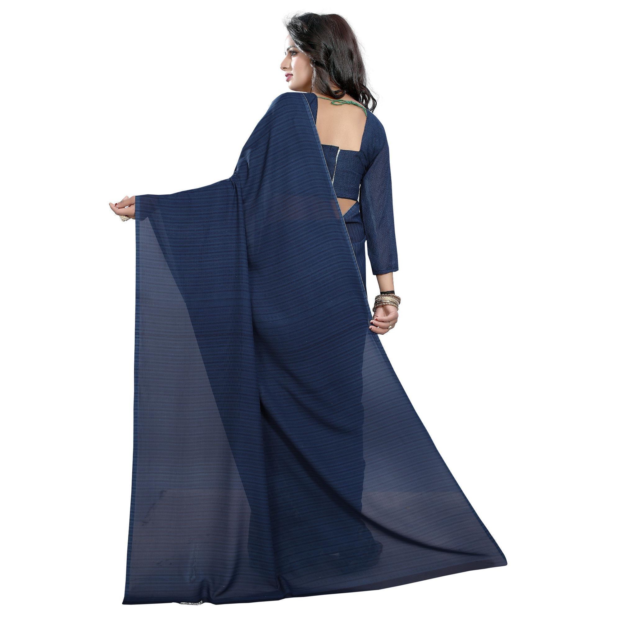 Blue Casual Wear Printed Georgette Sarees - Peachmode