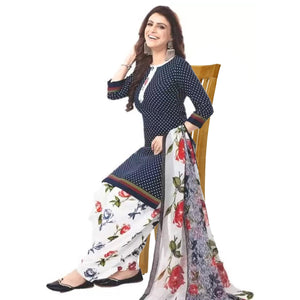 Blue Casual Wear Printed Leon Patiala Dress Material - Peachmode