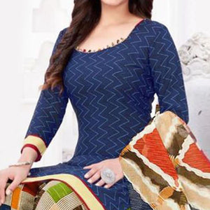 Blue Casual Wear Printed Leon Patiala Dress Material - Peachmode