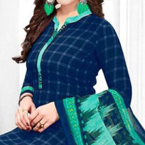 Blue Casual Wear Printed Leon Patiala Dress Material - Peachmode