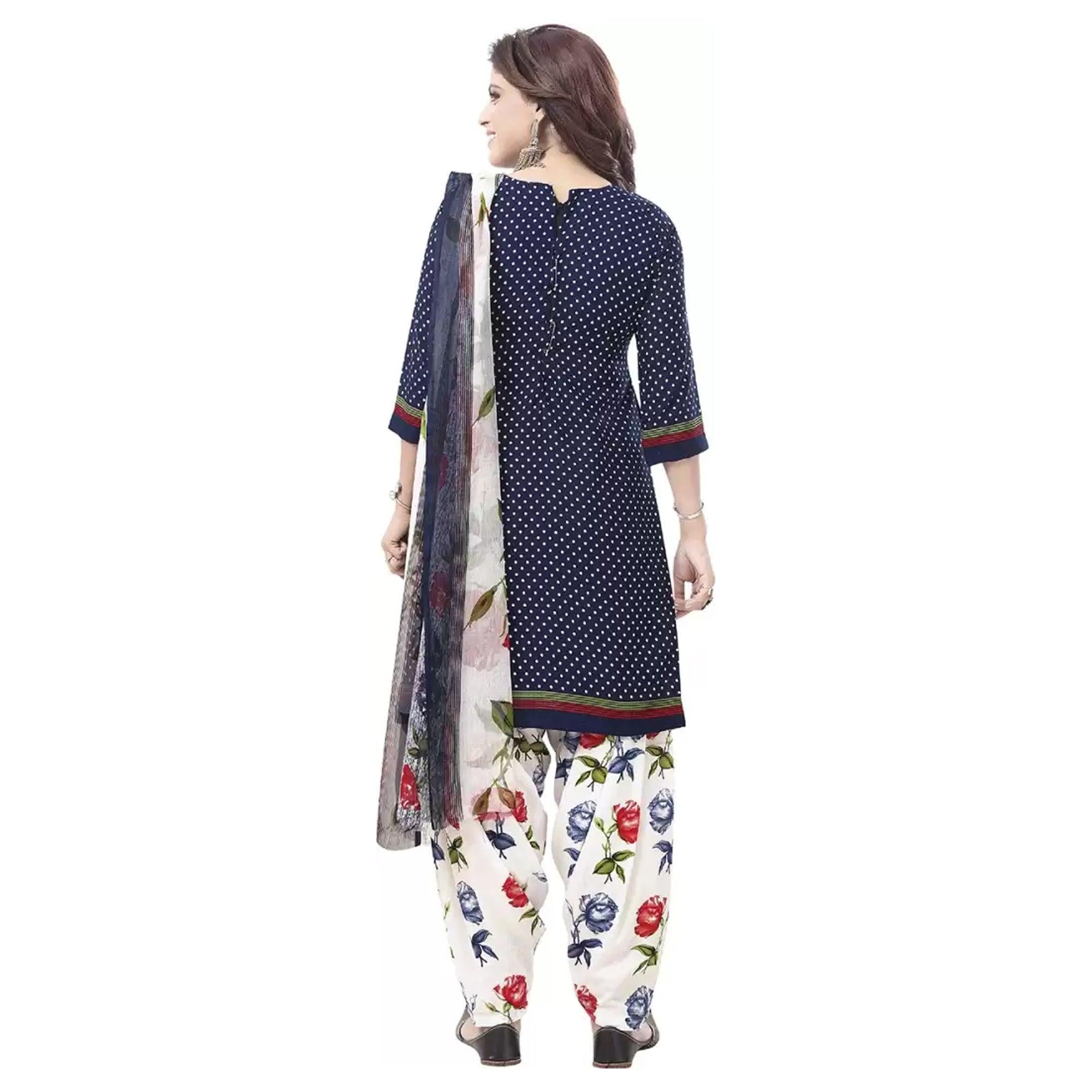 Blue Casual Wear Printed Leon Patiala Dress Material - Peachmode