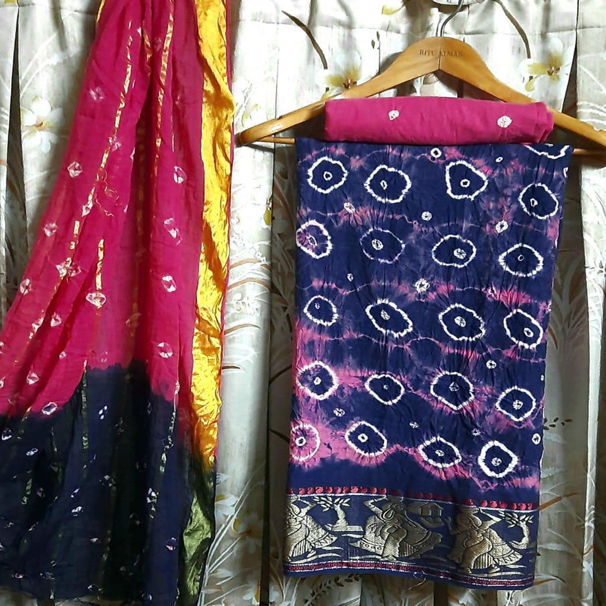 Blue Casual Wear Printed Pure Cotton Dress Material - Peachmode