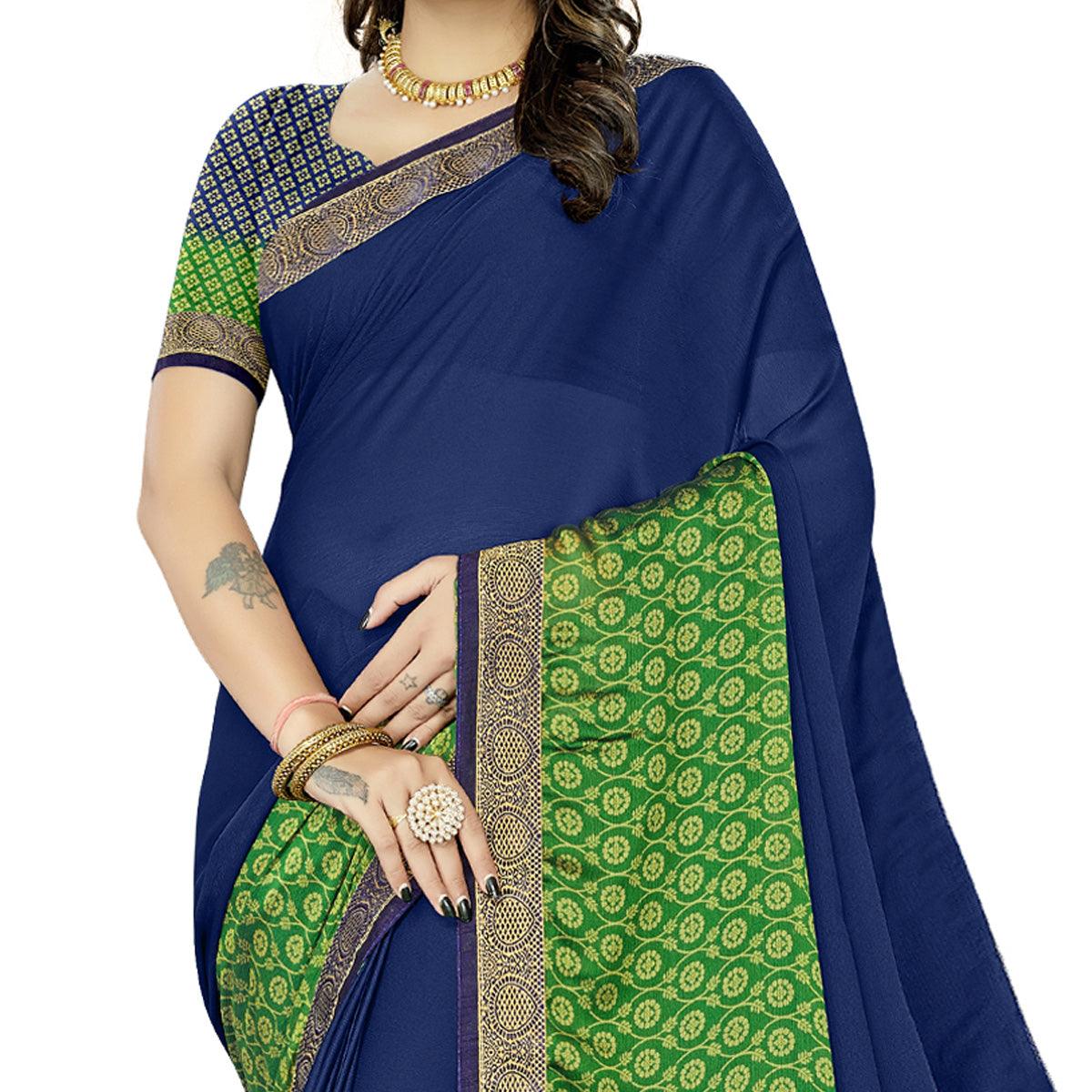 Blue Casual Wear Printed Rangoli Silk Saree - Peachmode