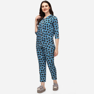 Blue Casual Wear Printed Rayon Night Suit - Peachmode