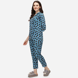 Blue Casual Wear Printed Rayon Night Suit - Peachmode