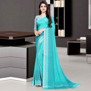 Blue Casual Wear Printed Silk Saree - Peachmode