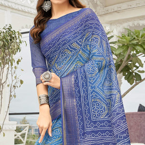 Blue  Casual Wear Printed Soft Linen Saree - Peachmode