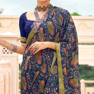 Blue Casual Wear Printed Weightless Georgette Saree - Peachmode
