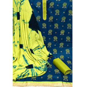 Blue Casual Wear Printed With Swarovski Cotton Dress Material - Peachmode