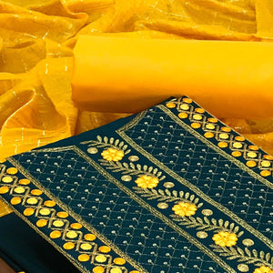 Blue Casual Wear Sequence Embroidered Cotton Dress Material - Peachmode