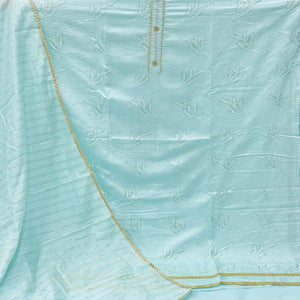 Blue Casual Wear Sequence Embroidered Dyeable Cotton Dress Material - Peachmode