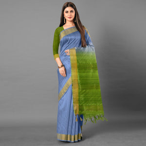 Blue Casual Wear Solid Cotton silk Saree - Peachmode