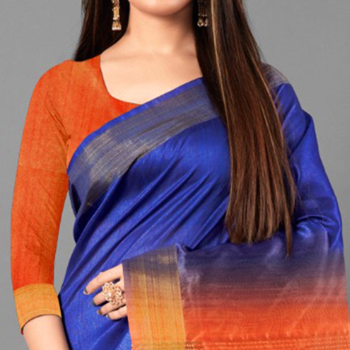 Blue Casual Wear Solid Cotton silk Saree - Peachmode