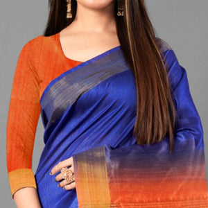 Blue Casual Wear Solid Cotton silk Saree - Peachmode