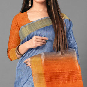Blue Casual Wear Solid Cotton silk Saree - Peachmode