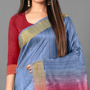 Blue Casual Wear Solid Cotton silk Saree - Peachmode
