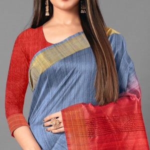 Blue Casual Wear Solid Cotton silk Saree - Peachmode